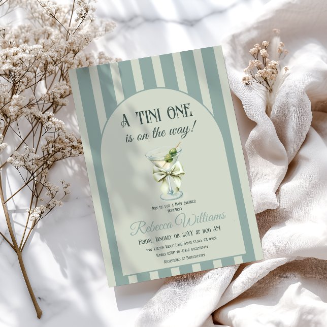 Invitation Baby shower Retro Bow Tini One Olive Martini (Créateur téléchargé)