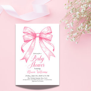 Invitation Baby shower Retro Coquette Rose Bow