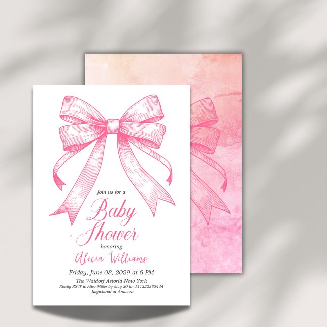 Invitation Baby shower Retro Coquette Rose Bow (Créateur téléchargé)