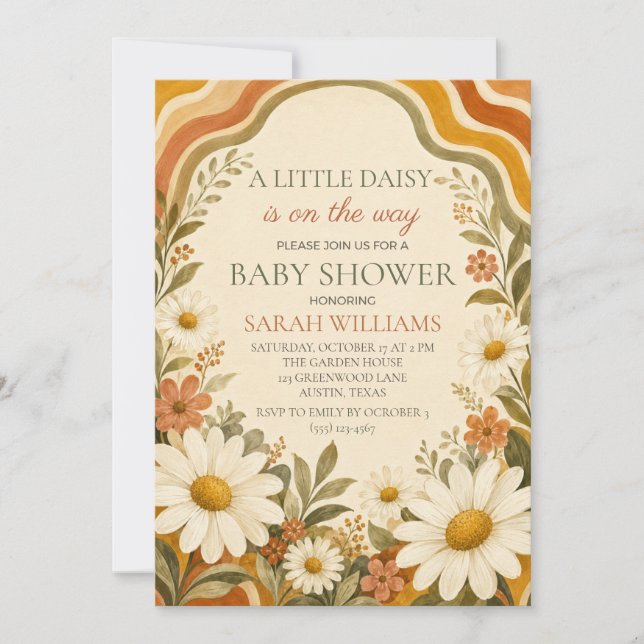 Invitation Baby Shower Rétro Daisy (Devant)