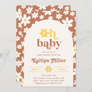 Invitation Baby shower Retro Daisy   Bébé rétro