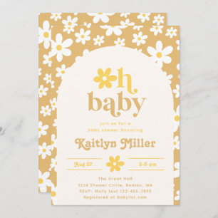Invitation Baby shower Retro Daisy   Bébé rétro