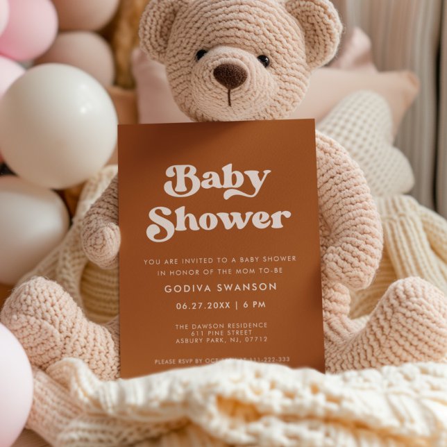 Invitation Baby shower rétro élégant Burnt Orange (Créateur téléchargé)