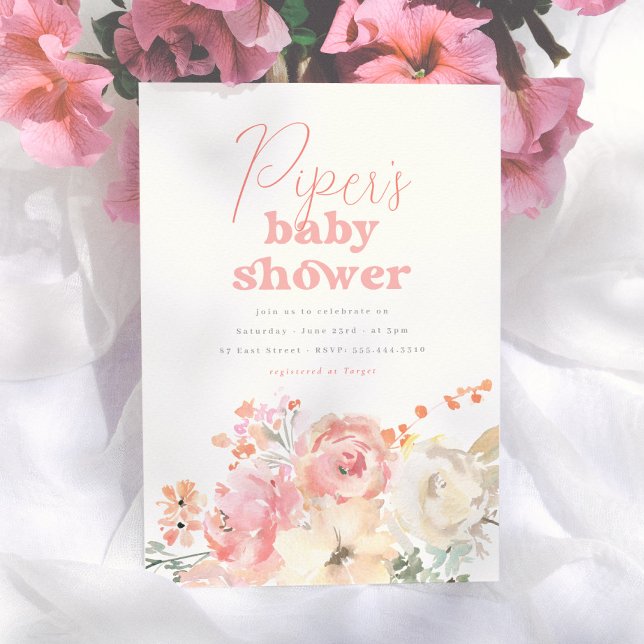 Invitation Baby Shower Rétro Fleurie Fille (Créateur téléchargé)