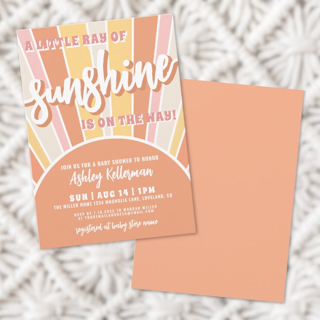 Invitation Baby Shower Rétro Groovy Ensoleillé (Sunshine Retro Groovy Sun Baby Shower Invitation)