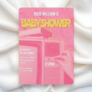Invitation Baby shower rétro jaune rose