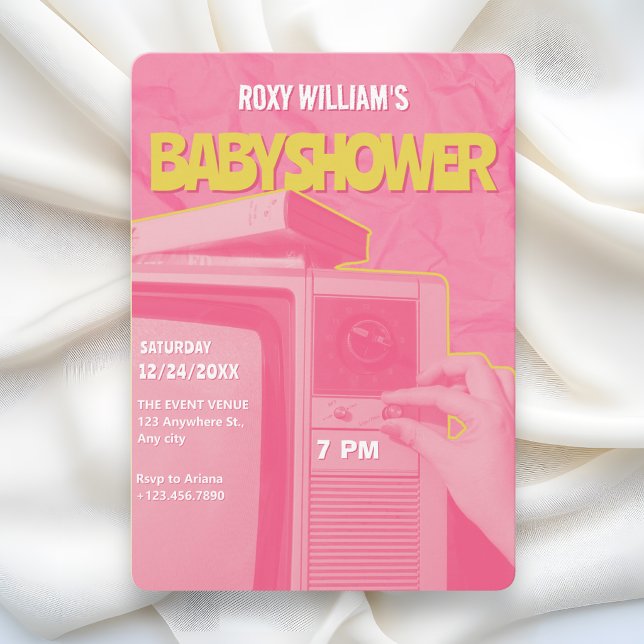 Invitation Baby shower rétro jaune rose (Créateur téléchargé)