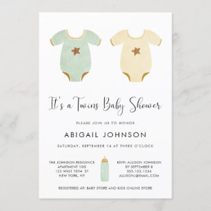 Invitation Baby shower rétro Jaune vert Twin