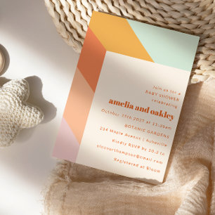 Invitation Baby shower Retro Mint Orange Boho Stripes Couples