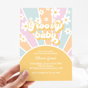 Invitation Baby Shower Rétro Pastel Groovy Baby