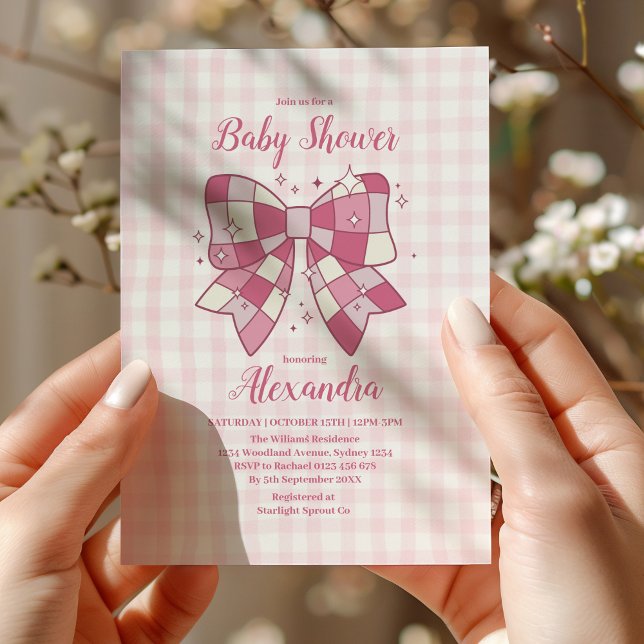 Invitation Baby shower Retro Rose Bow fille (Créateur téléchargé)