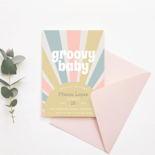 Invitation Baby shower rétro super Hippie bébé