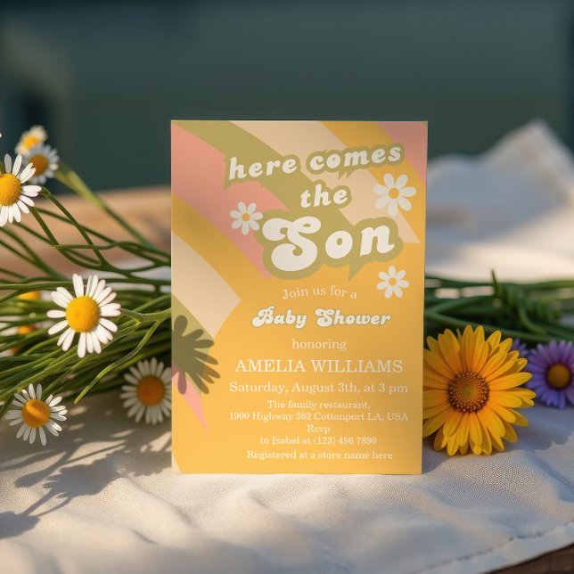 Invitation Baby shower rétro Super Sunshine (Créateur téléchargé)