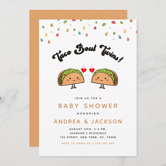 Invitation Baby shower rétro Super Taco Bout Twins Fiesta (Devant / Derrière)