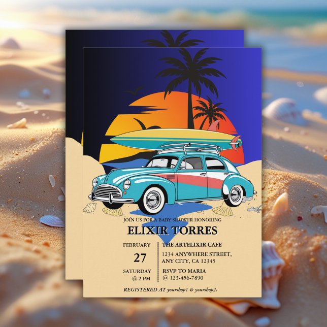 Invitation Baby shower Retro Surfer (Créateur téléchargé)