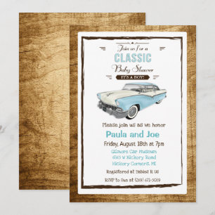 Invitation Baby Shower Rétro Voiture de Collection