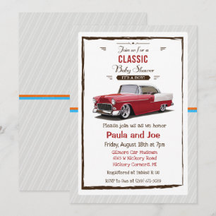 Invitation Baby Shower Rétro Voiture de Collection