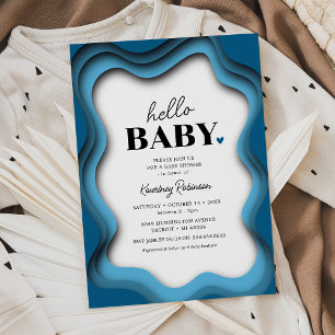 Invitation Baby shower Retro Wave Blue Boy