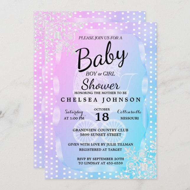 Invitation Baby shower 👶 Révélation de genre (Devant / Derrière)