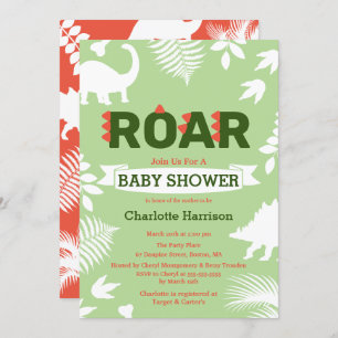 Invitation Baby shower Roar Dinosaur & Jungle Foliage