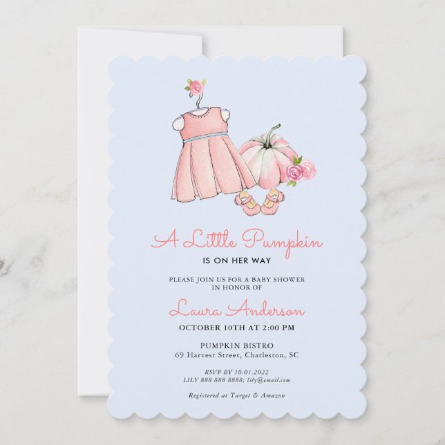 Invitation Baby shower Robe Rose et Bleu jolie fille (Devant)