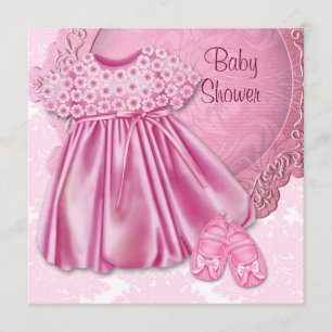 Invitation Baby Shower Robe Rose Fleur de Damas