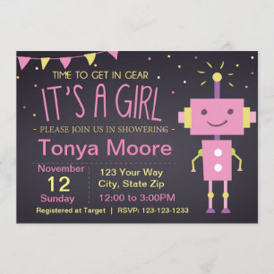 Invitation Baby shower Robot Rose