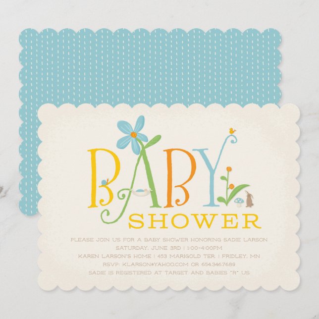 Invitation Baby shower Rock-a-bye - Bleu (Devant / Derrière)