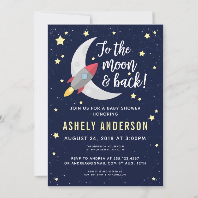 Invitation Baby shower Rocket To the Moon (Devant)