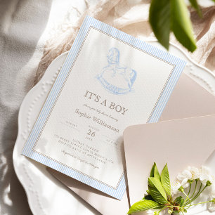 Invitation Baby shower Rocking Horse Blue Toile De Jouy