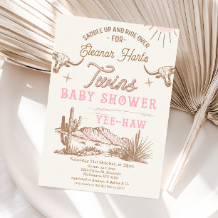 Invitation Baby shower Rodeo Twins Rose Western Desert