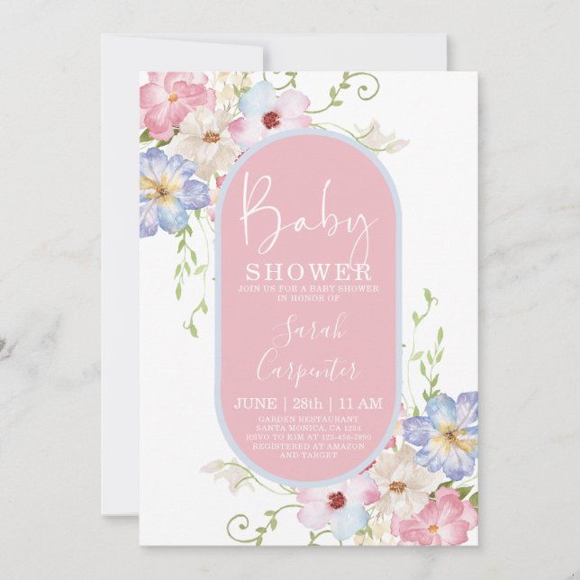 Invitation Baby shower romantique floral (Devant)