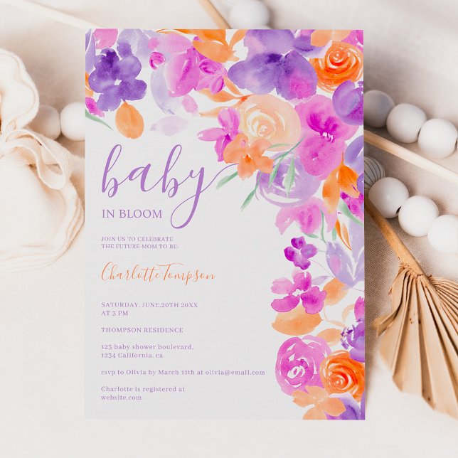 Invitation Baby shower romantique pastel violet orangé (Créateur téléchargé)