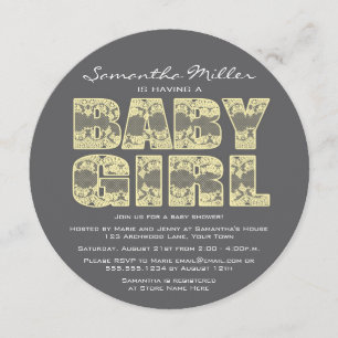 Invitation Baby shower rond de dentelle jaune et gris Invitat