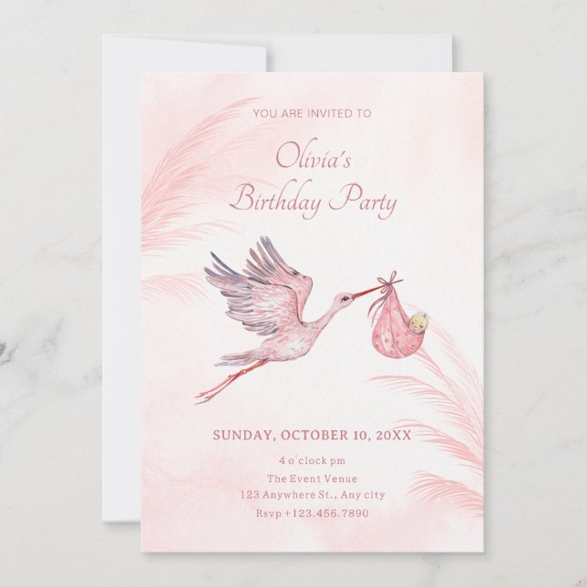 Invitation Baby shower rose (Devant)
