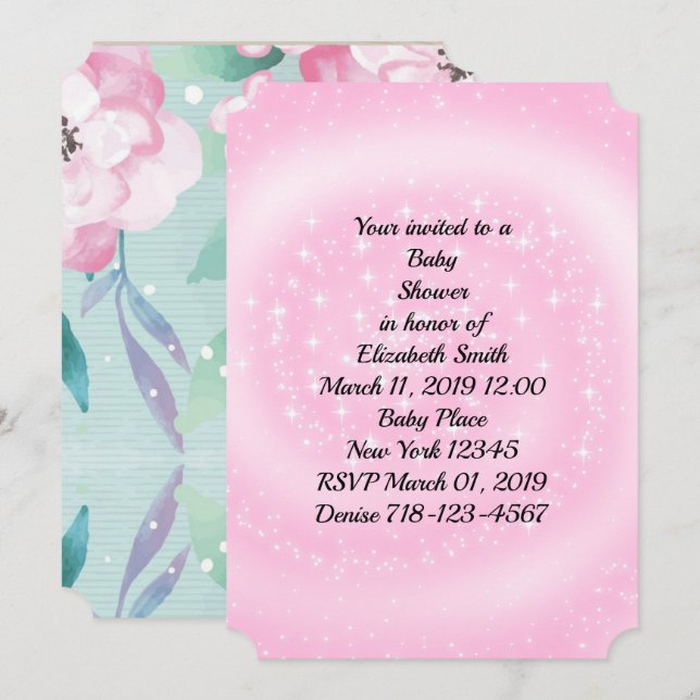 Invitation Baby shower rose (Devant / Derrière)