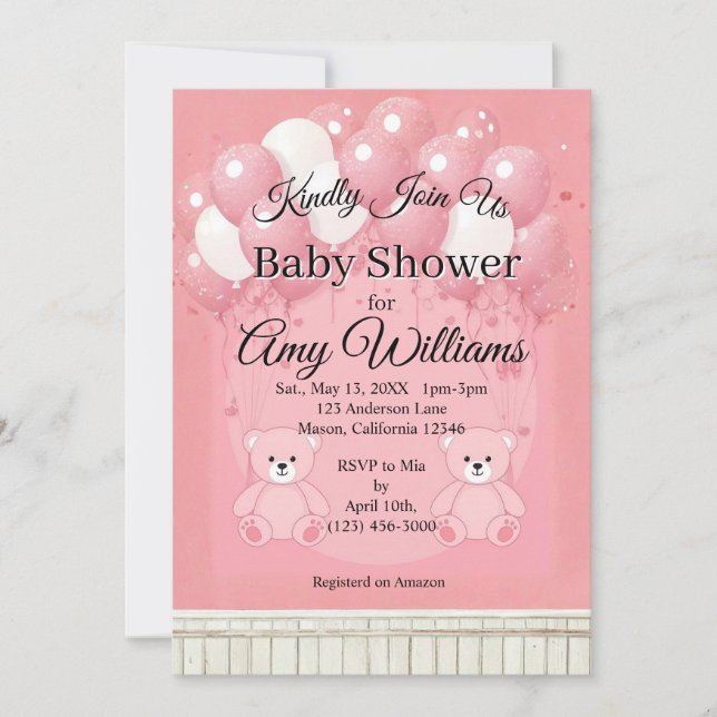 Invitation Baby shower Rose (Devant)