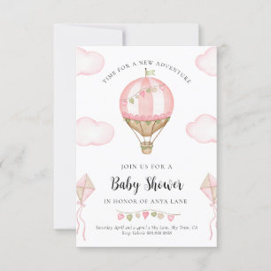 Invitation Baby shower rose à air chaud Fille d'invitation
