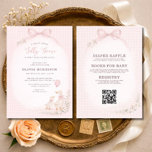Invitation Baby Shower Rose à Motifs Rose Tout en Un