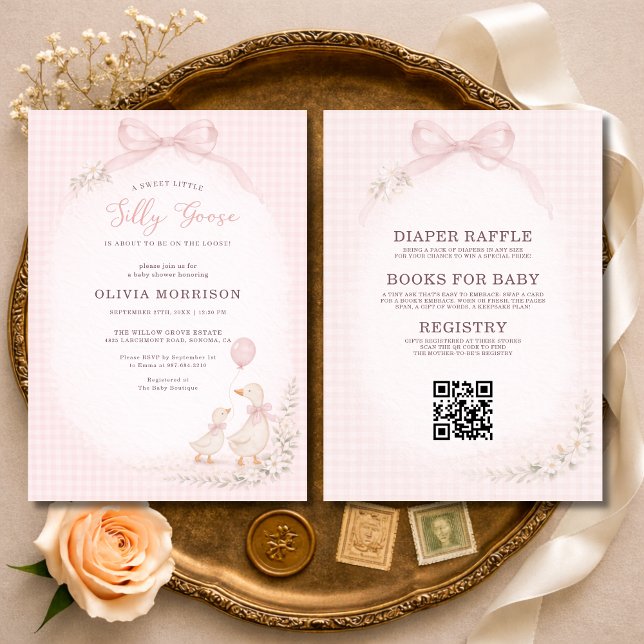 Invitation Baby Shower Rose à Motifs Rose Tout en Un (Créateur téléchargé)