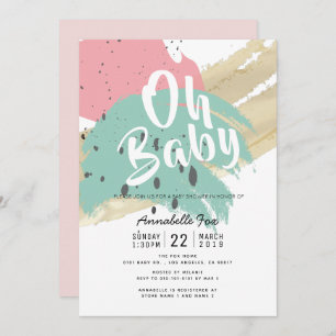 Invitation Baby shower rose Abstrait moderne