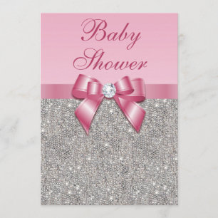 Invitation Baby shower rose argenté de filles de gemmes,