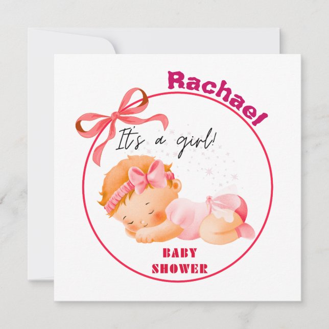 Invitation Baby shower rose, Baby Girl Douche (Devant)