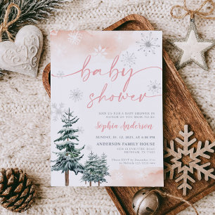 Invitation Baby shower rose, Baby shower d'hiver