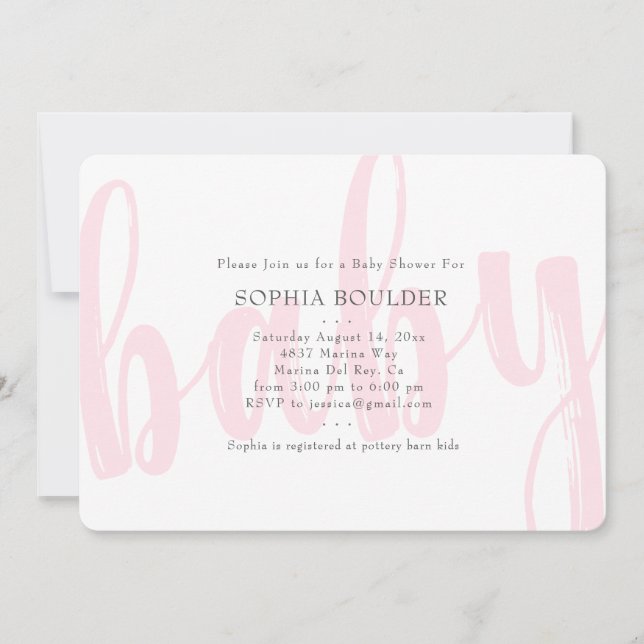 Invitation Baby shower rose bébé (Devant)