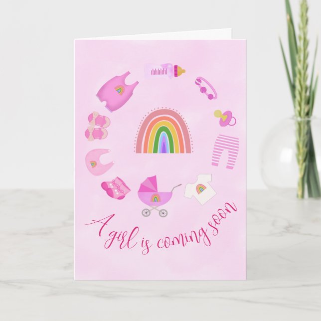 Invitation Baby shower rose bébé fille (Devant)