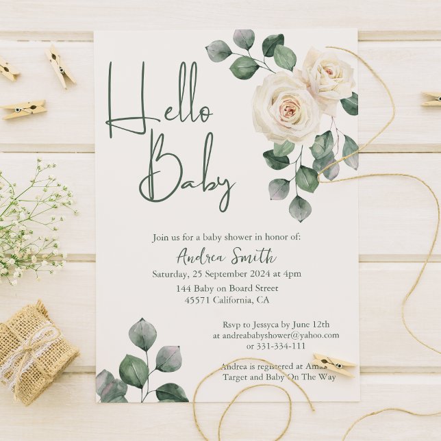 Invitation Baby shower Rose blanc et vert (Créateur téléchargé)