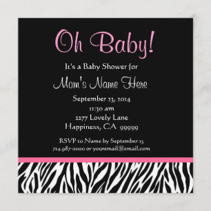 Invitation Baby shower rose blanc noir d'impression de zèbre