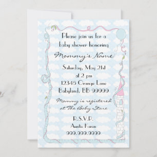 Invitation baby shower. Rose/Bleu/Château