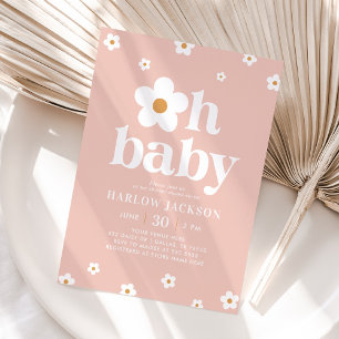 Invitation Baby shower rose Boho Retro Daisy
